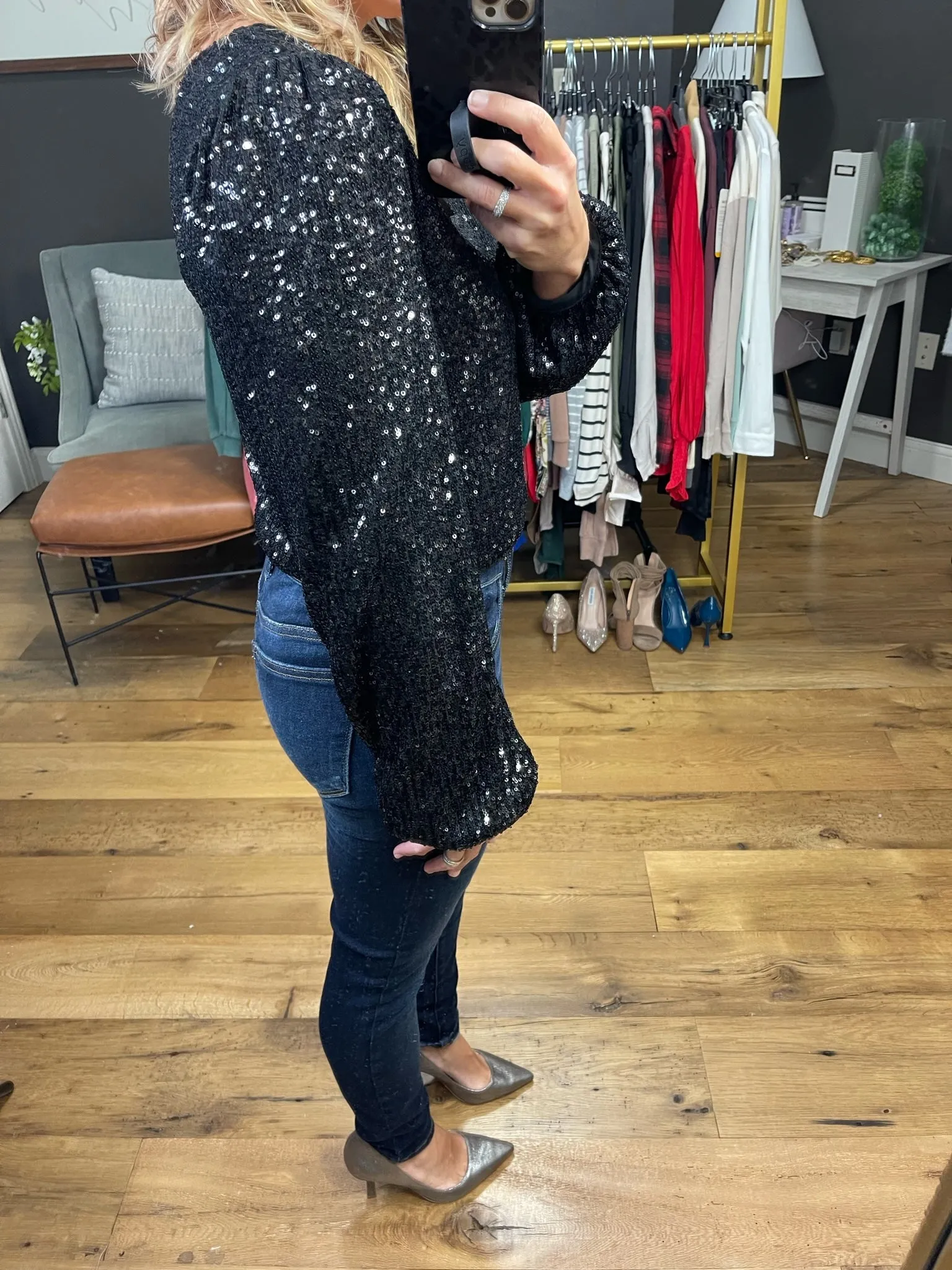 All That Dazzle Sequin Detail Faux-Wrap Bodysuit - Multiple Options