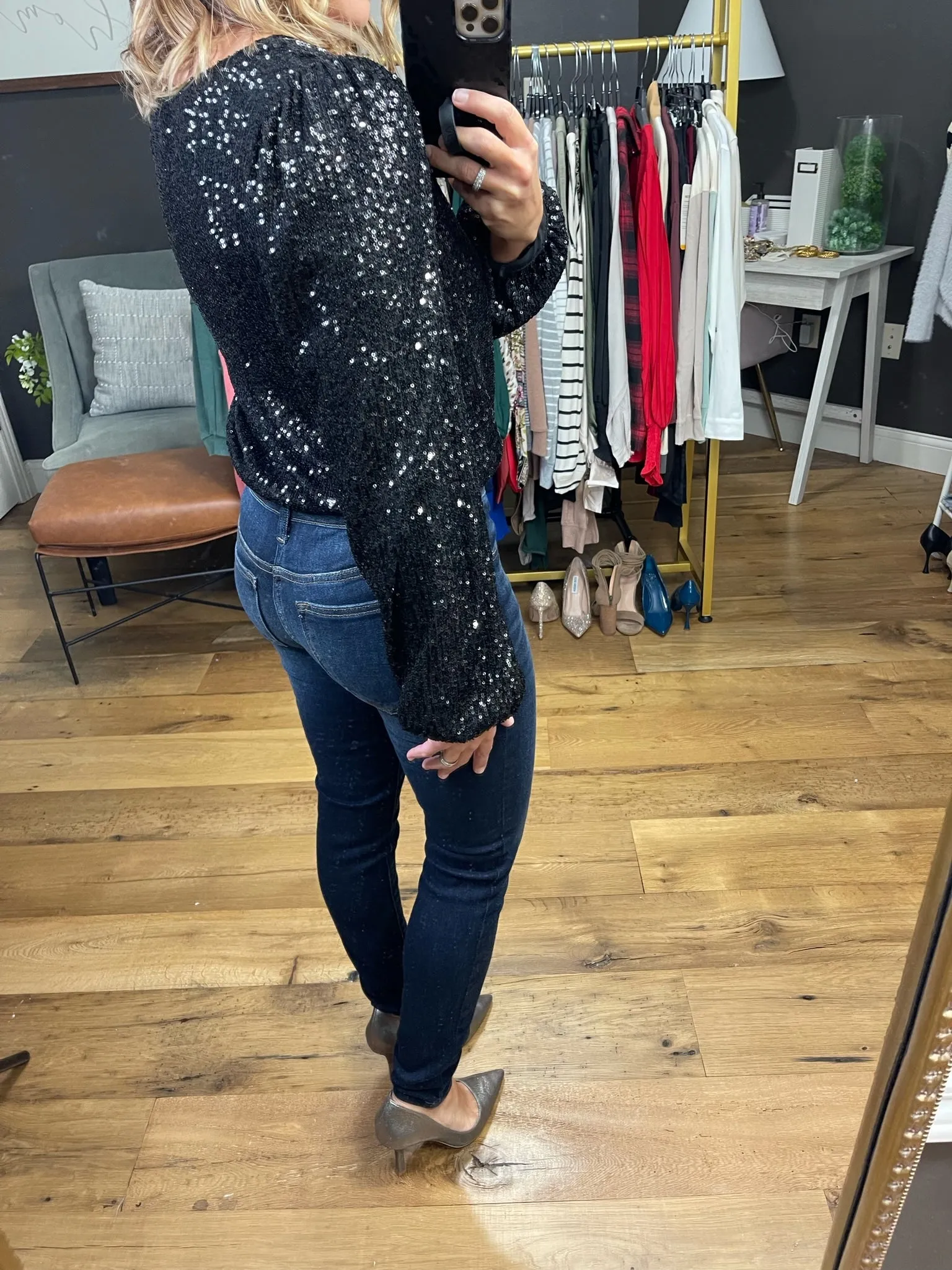 All That Dazzle Sequin Detail Faux-Wrap Bodysuit - Multiple Options