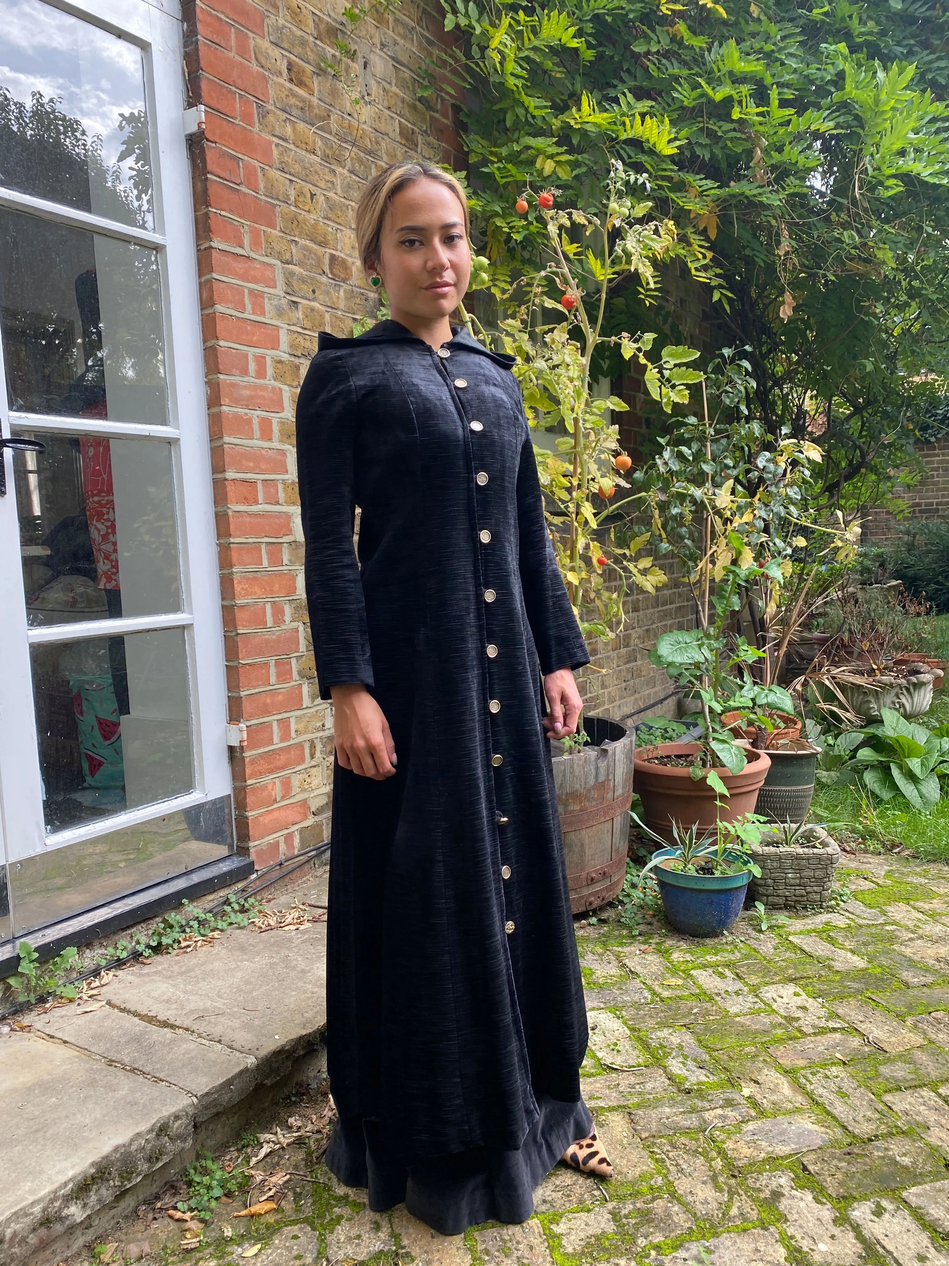 ARCHIVE - 1960s Jeff Banks Clobber Black Velvet Hooded Coat