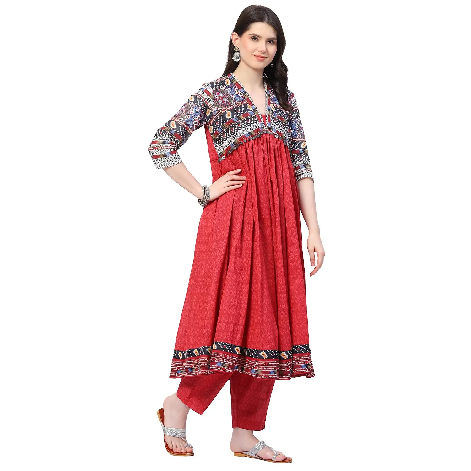 BIBA WOMEN PRINTED ANARKALI SALWAR KURTA DUPATTA(SKDIKAT STO8991_MAROON_42)