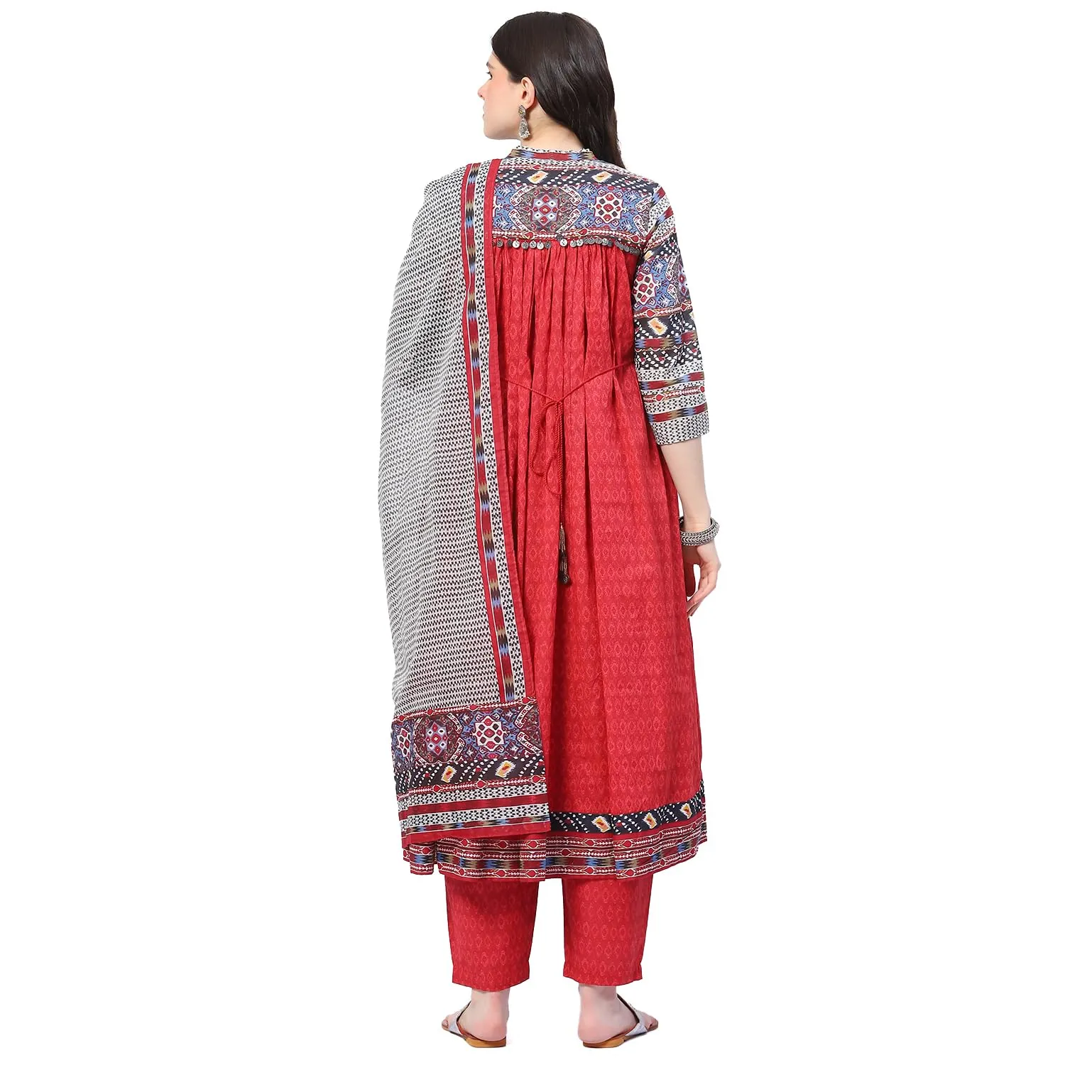 BIBA WOMEN PRINTED ANARKALI SALWAR KURTA DUPATTA(SKDIKAT STO8991_MAROON_42)