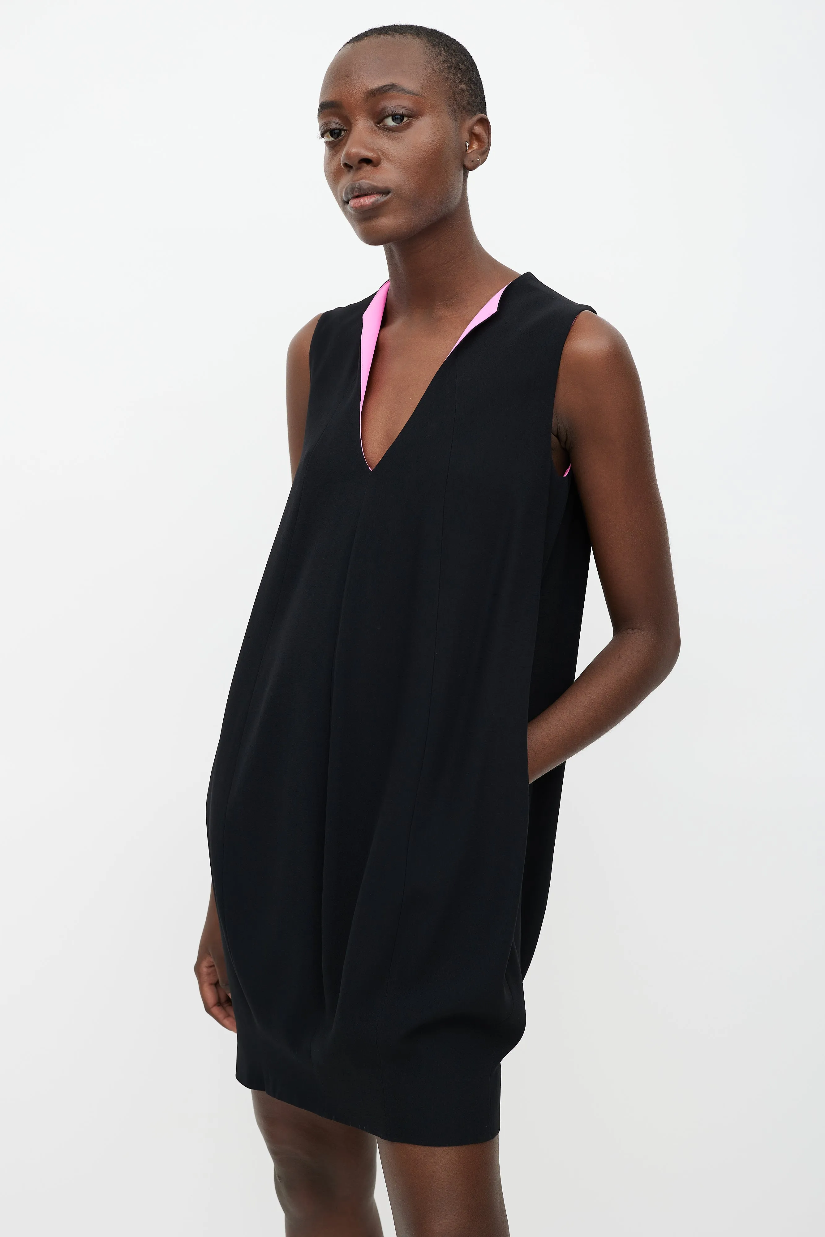 Black & Pink V-Neck Dress