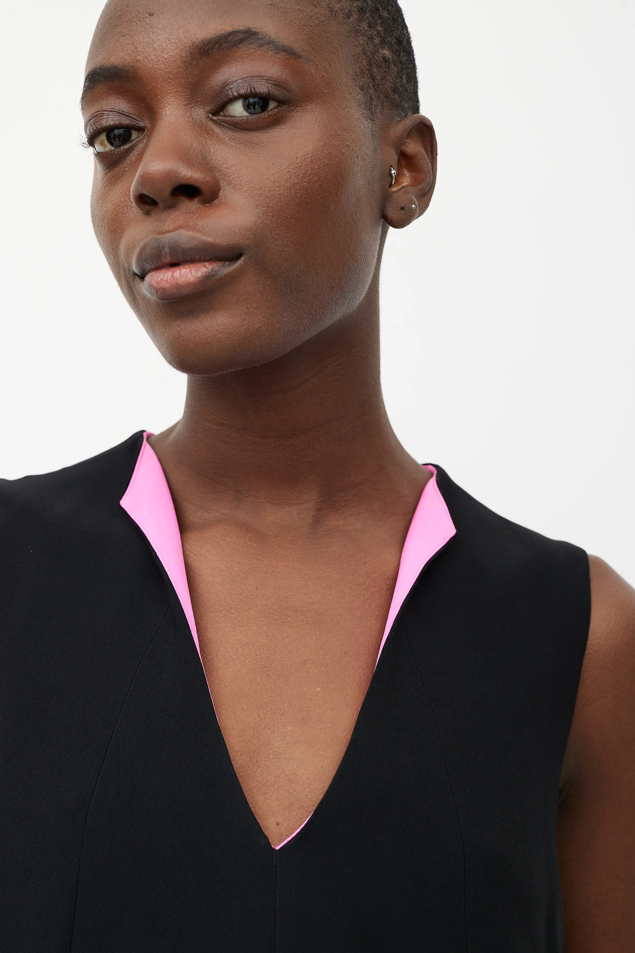 Black & Pink V-Neck Dress