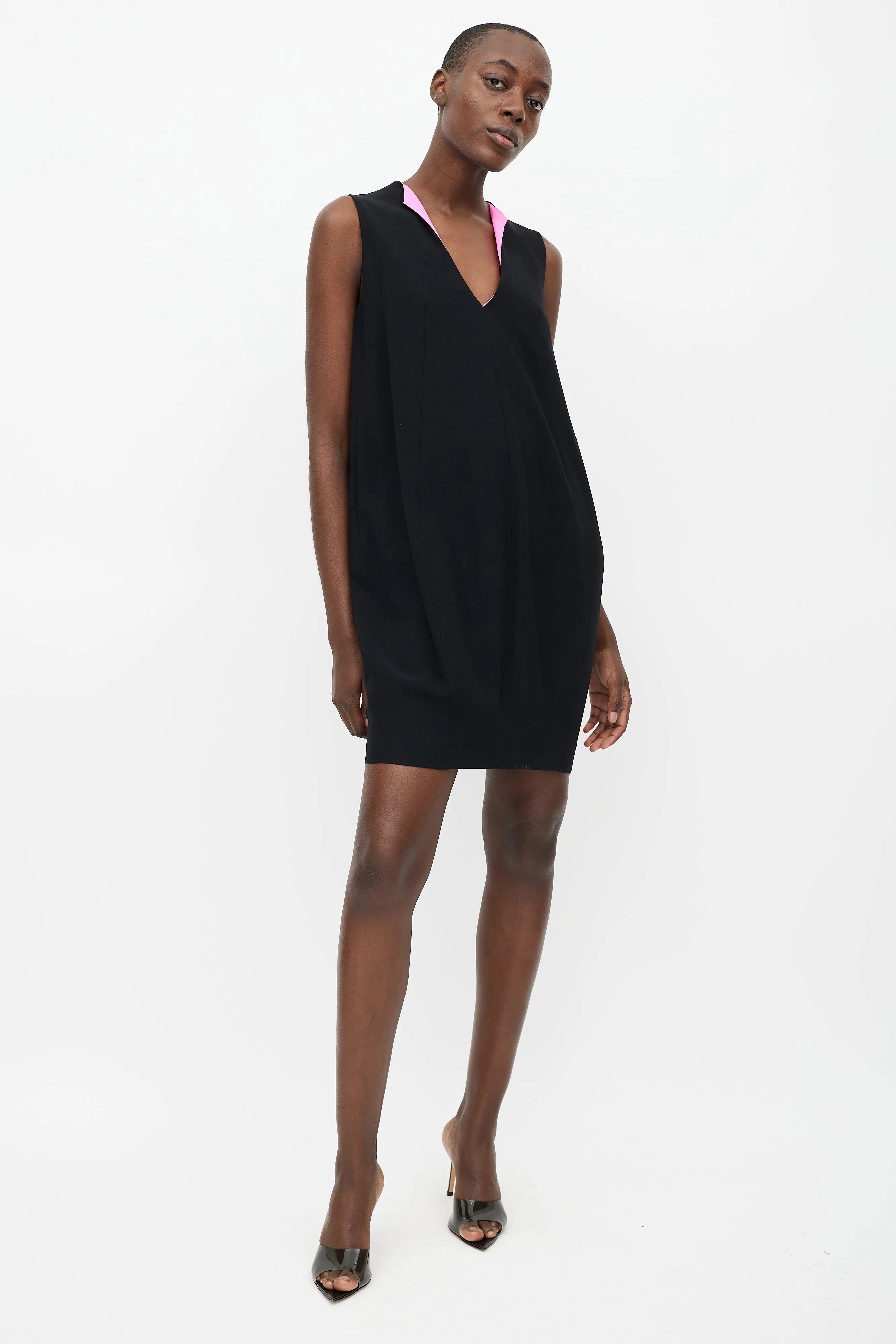 Black & Pink V-Neck Dress