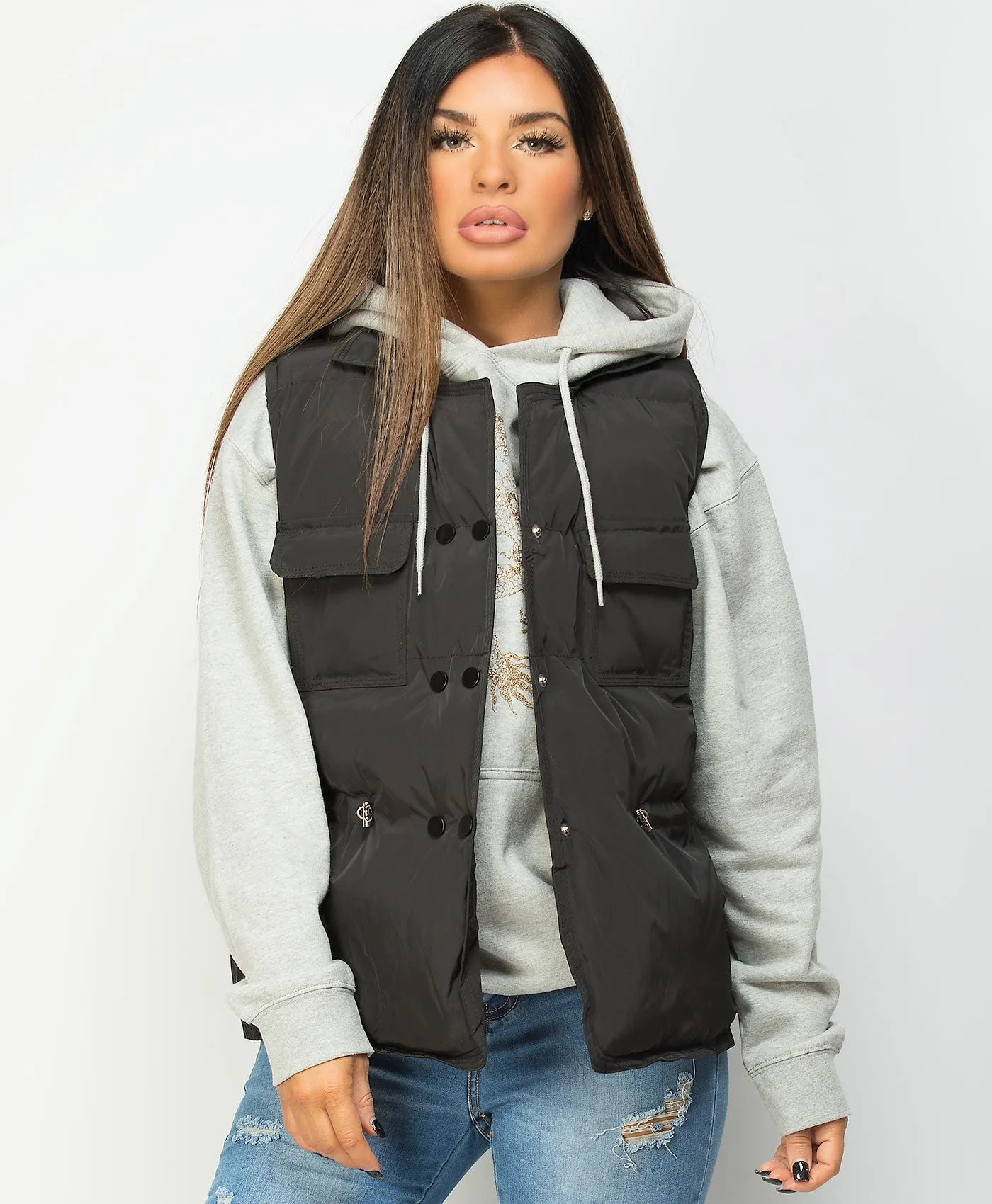 Black Drawstring Waist Quilted Gilet Bodywarmer