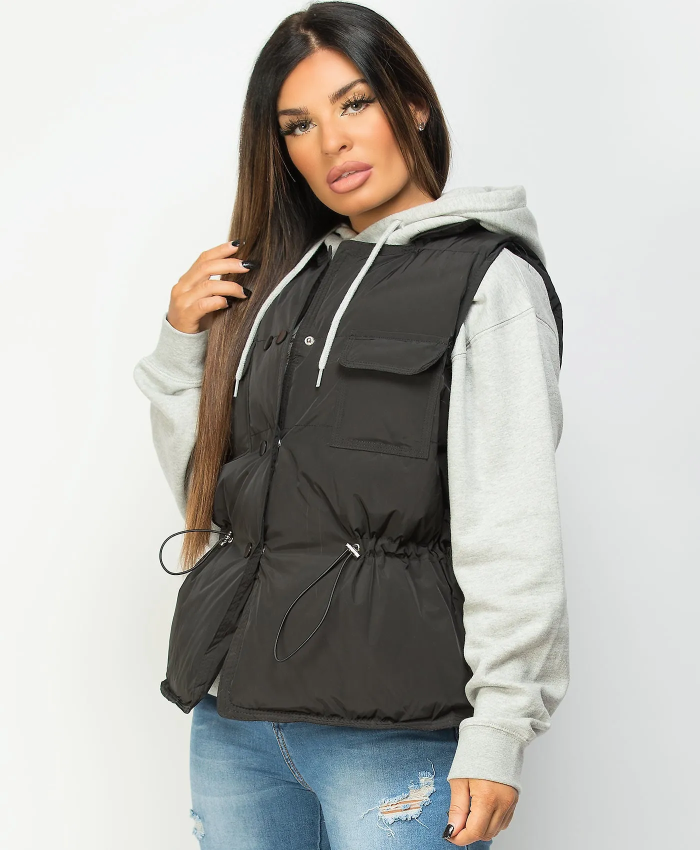 Black Drawstring Waist Quilted Gilet Bodywarmer