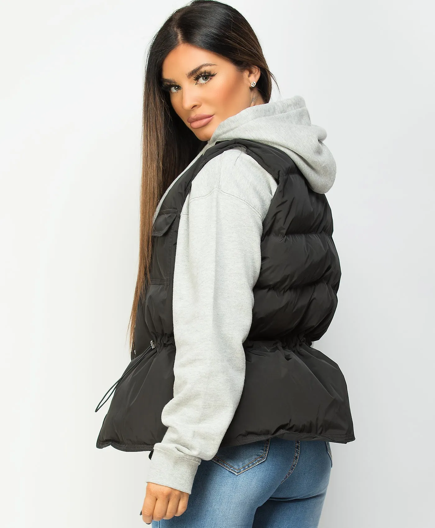 Black Drawstring Waist Quilted Gilet Bodywarmer