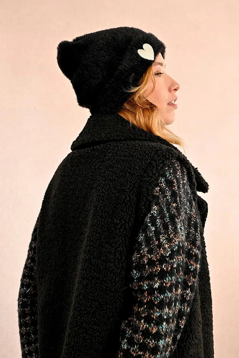 Black Heart Textured Beanie