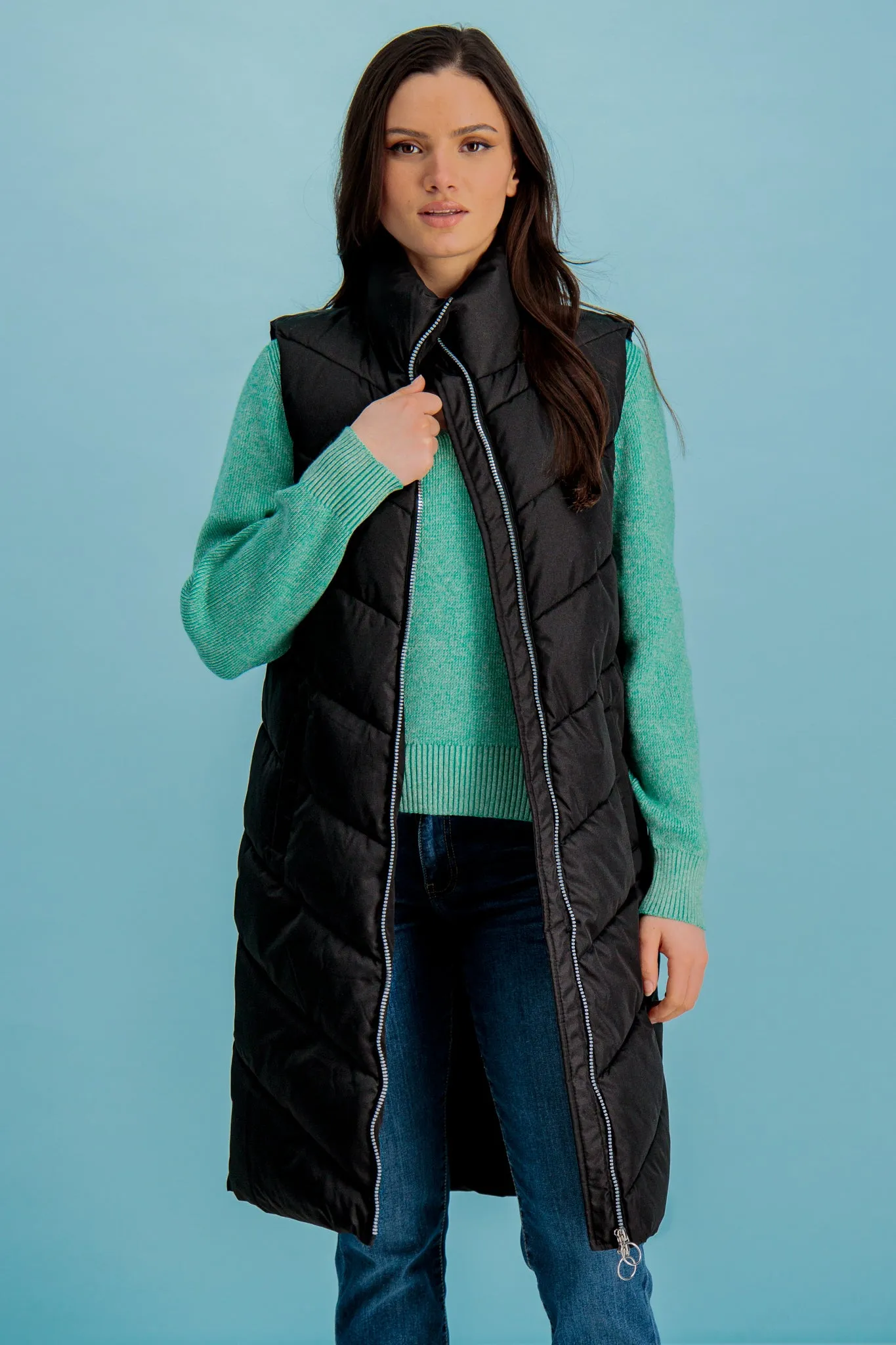 Black Mabel Long Quilted Gilet