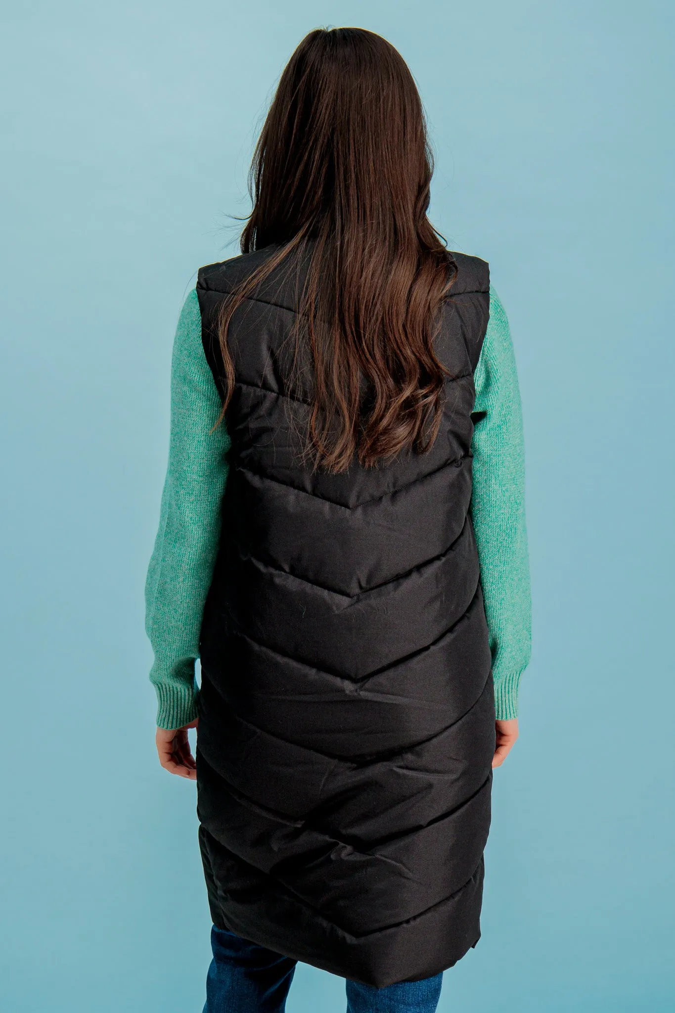 Black Mabel Long Quilted Gilet