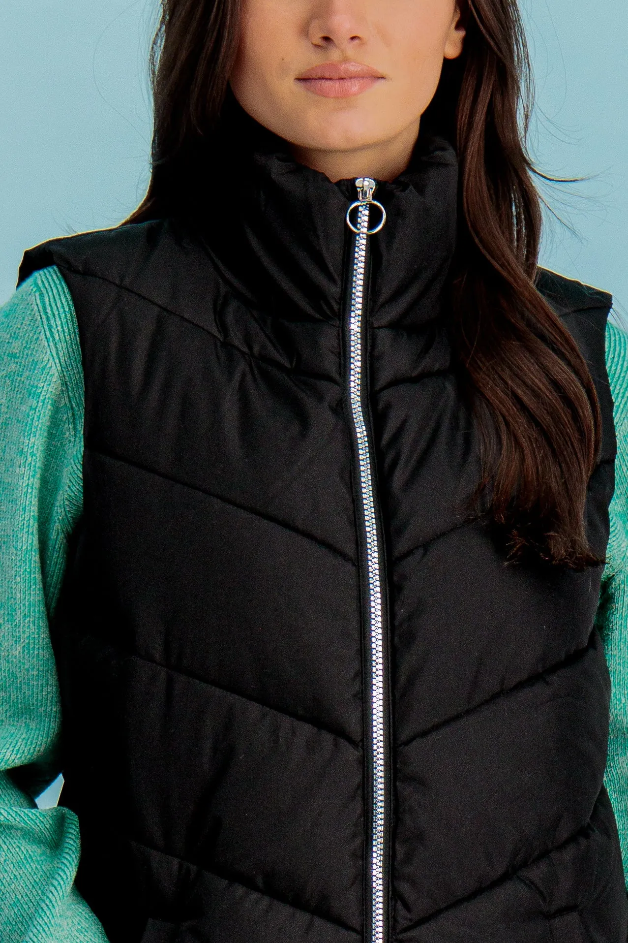 Black Mabel Long Quilted Gilet