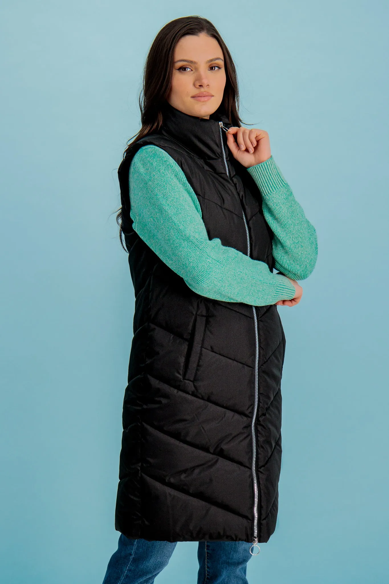 Black Mabel Long Quilted Gilet