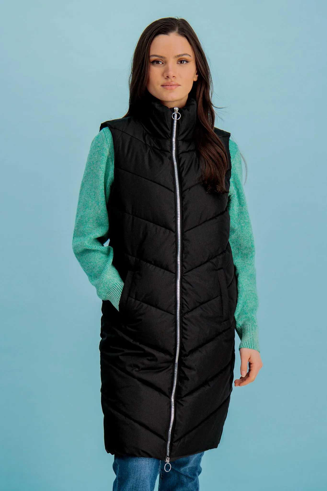 Black Mabel Long Quilted Gilet