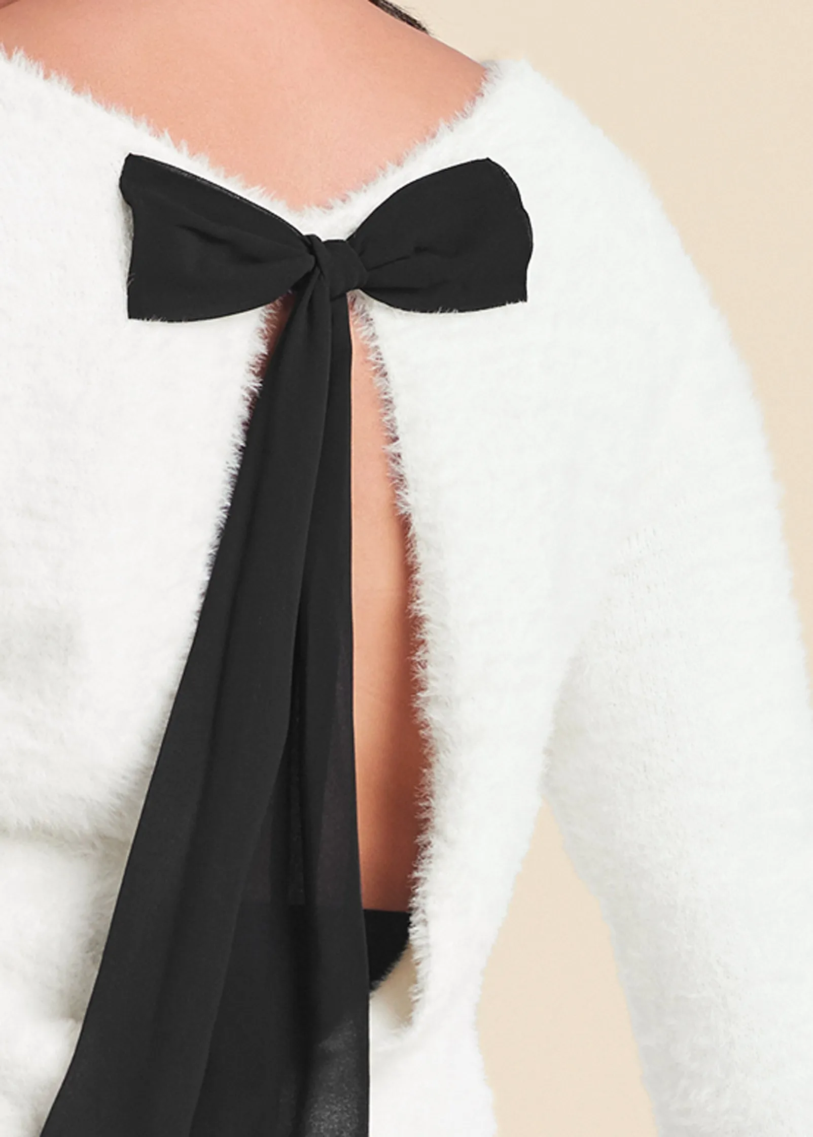 Bow Detail Open Back Sweater - Off White