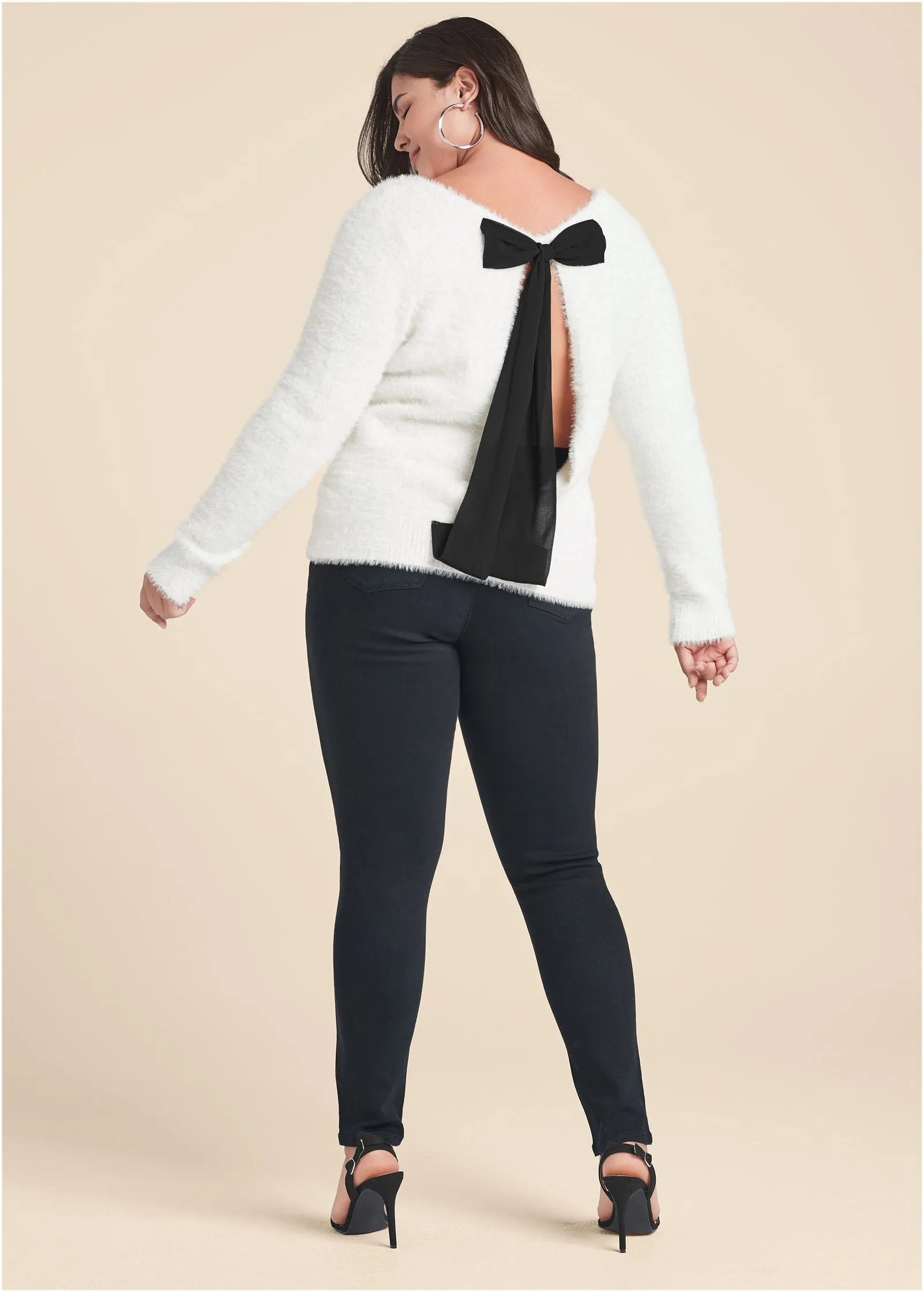 Bow Detail Open Back Sweater - Off White