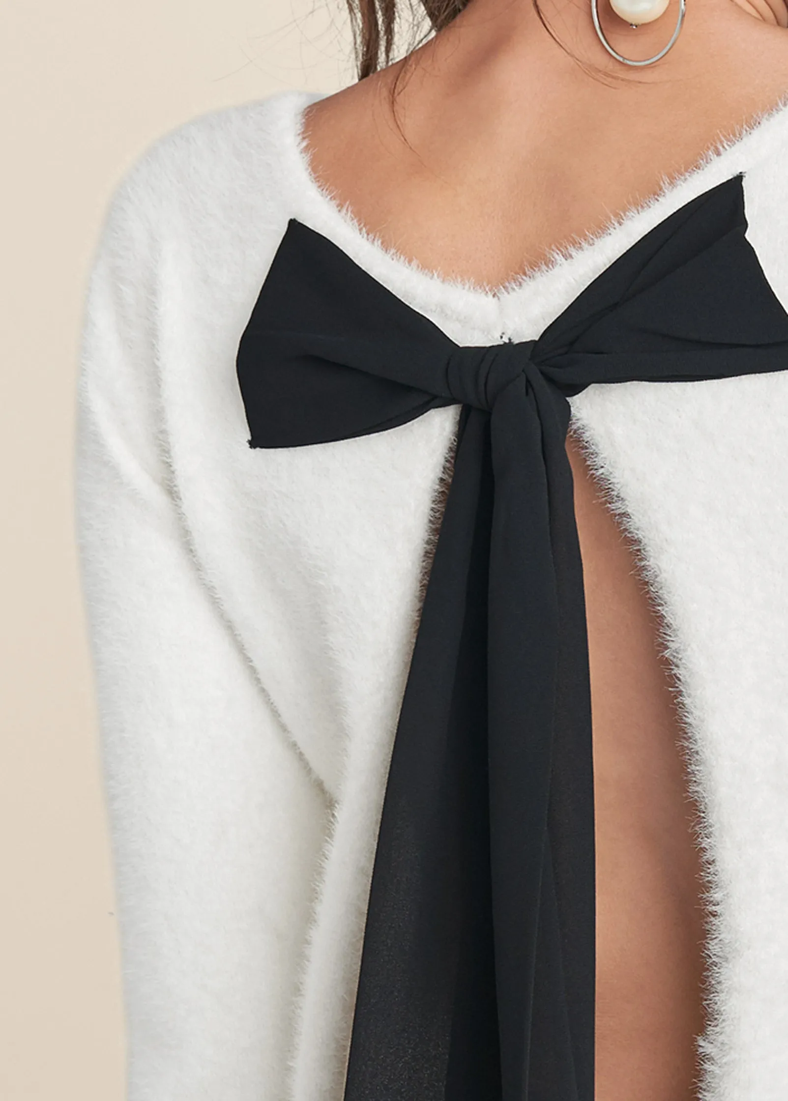Bow Detail Open Back Sweater - Off White
