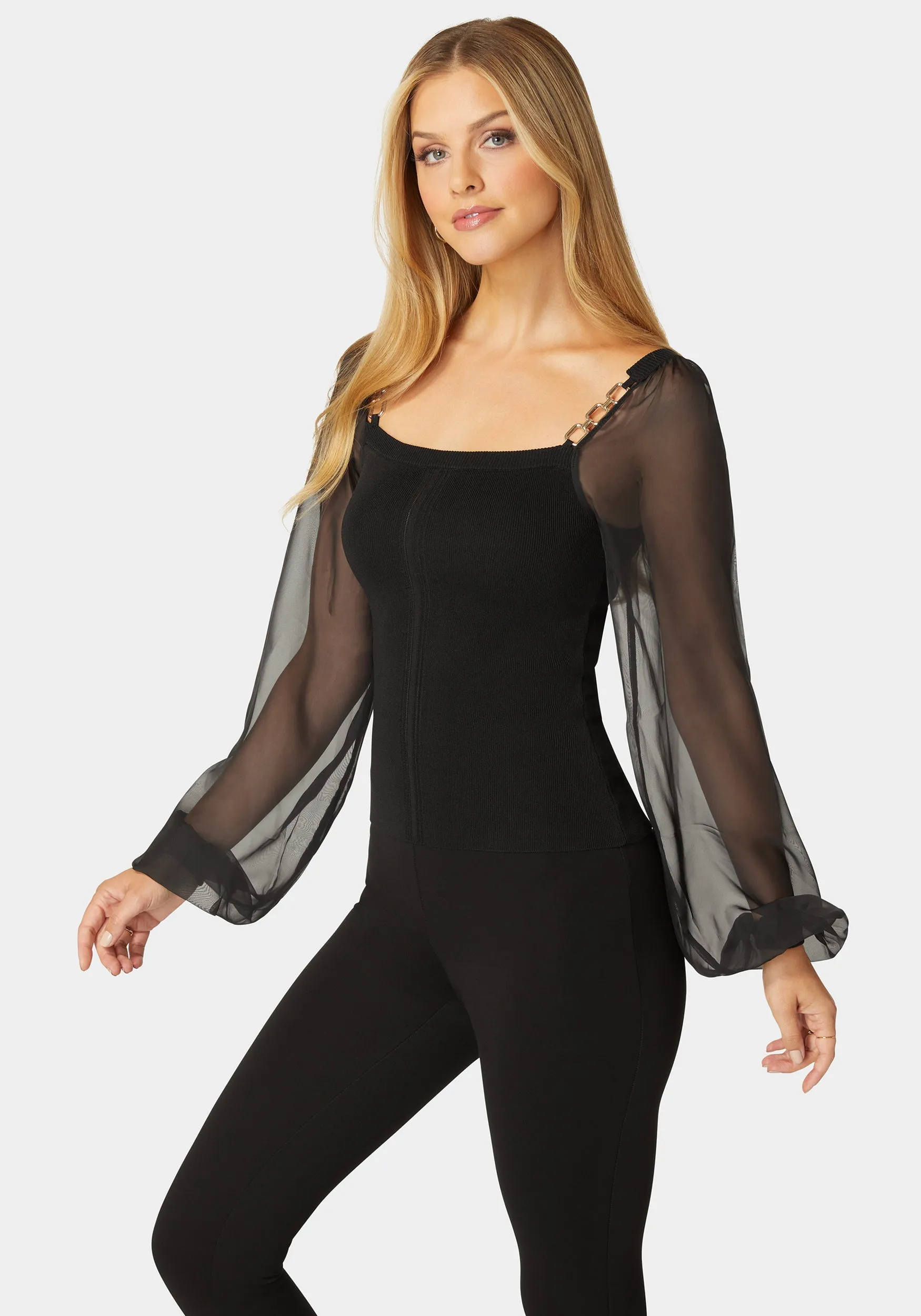 Chiffon Combo Balloon Sleeve Sweater