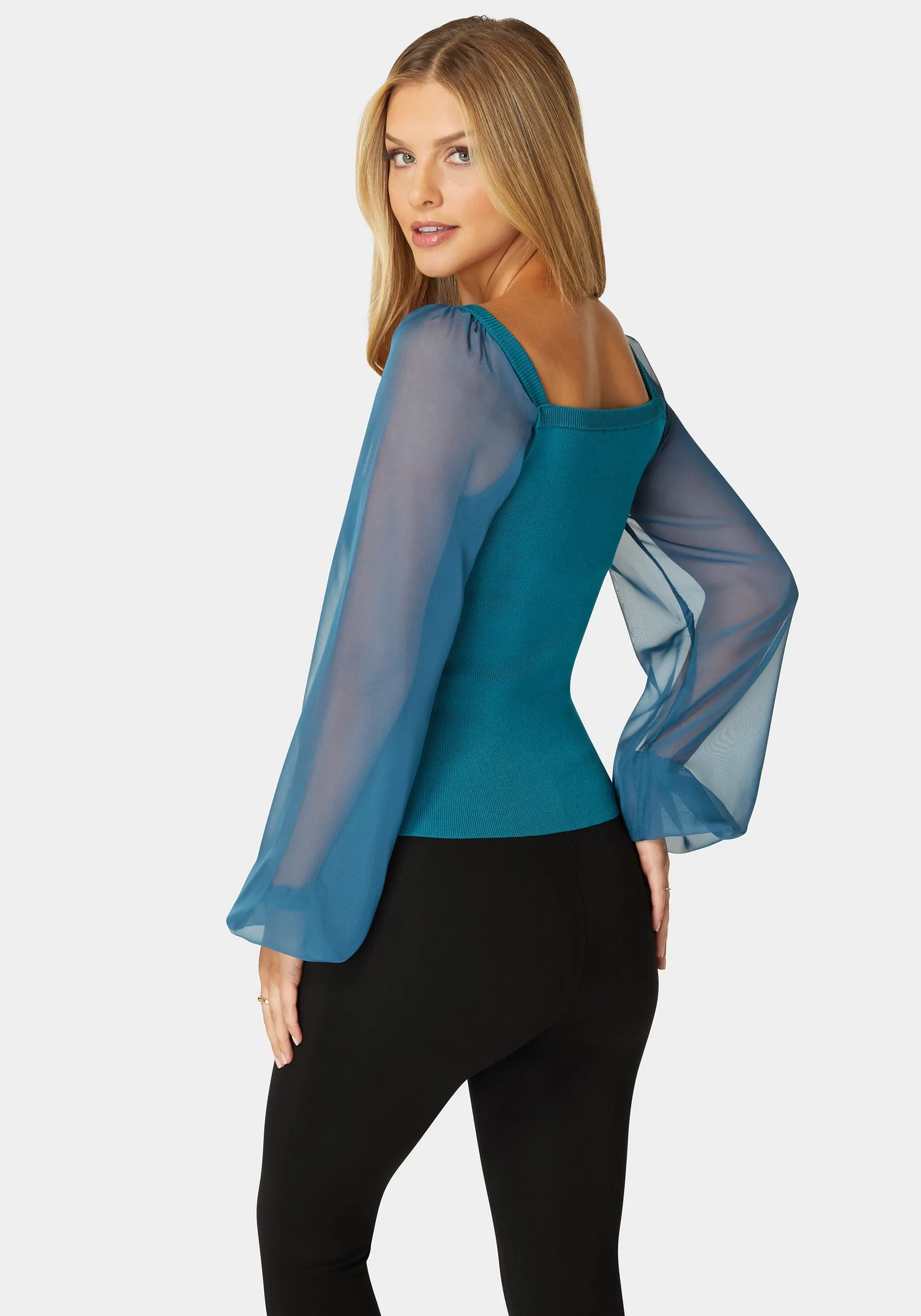 Chiffon Combo Balloon Sleeve Sweater
