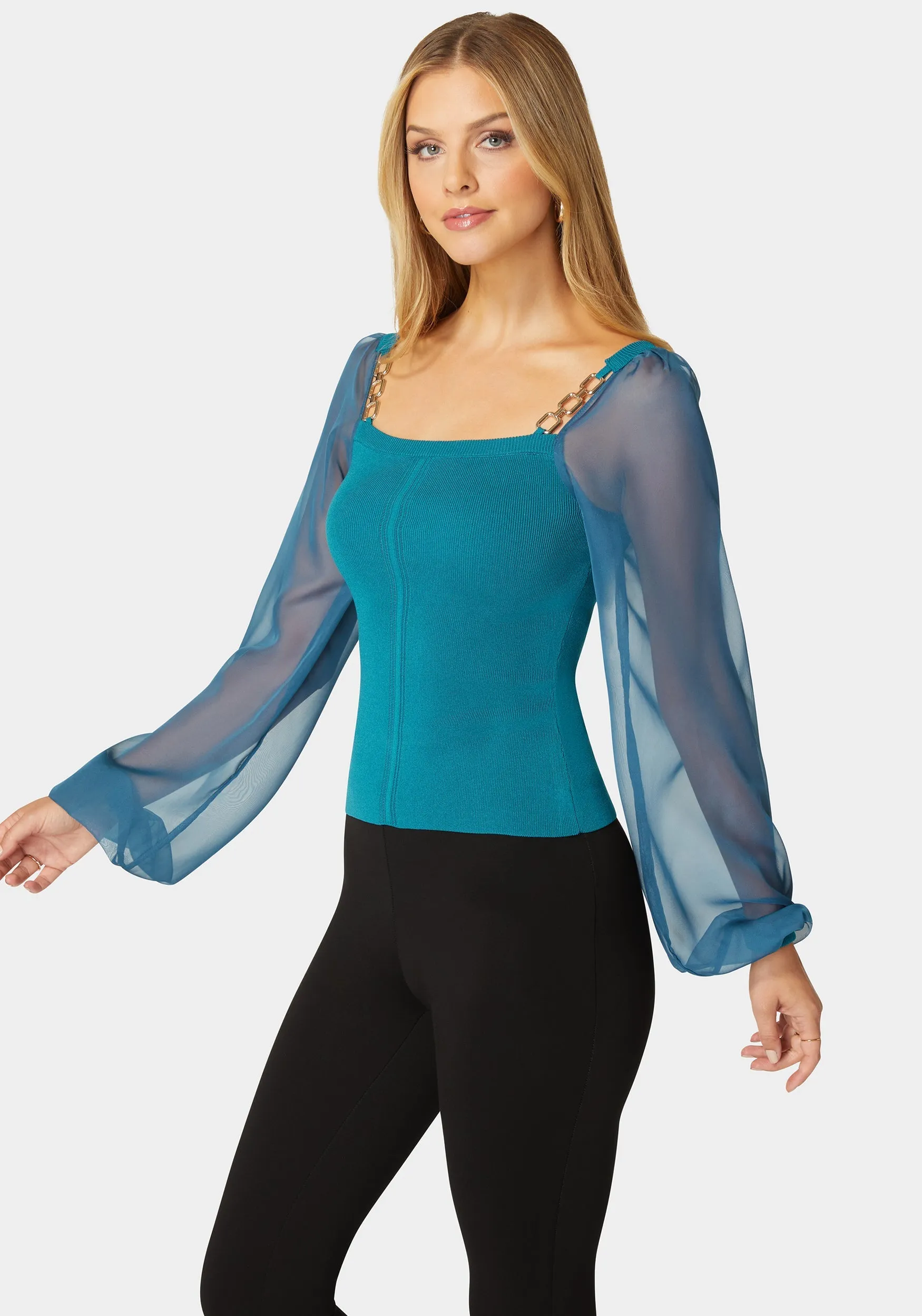 Chiffon Combo Balloon Sleeve Sweater