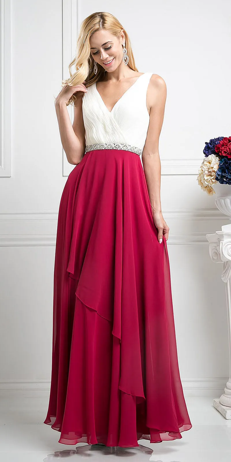 Cinderella Divine 1968 A-Line Chiffon Dress  Pleated V Neck