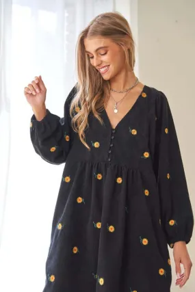 Corduroy Fabric Quilted Henley Mini Dress