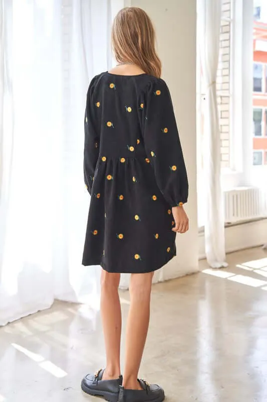 Corduroy Fabric Quilted Henley Mini Dress