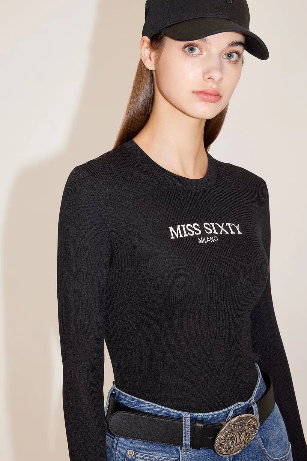 Crew Neck Monogram Jacquard Sweater