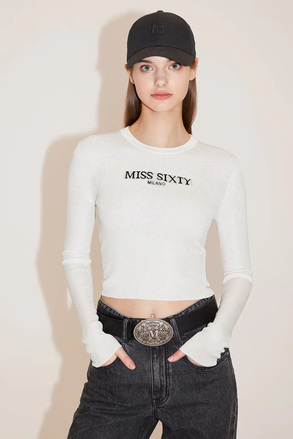 Crew Neck Monogram Jacquard Sweater
