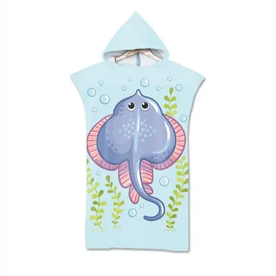 Cute  Print Microfiber Wetsuit Changing Robe Poncho Hood Beach Towel Qick Dry Hooded Towels For Swim Beach Surf Beachwear