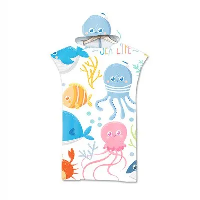 Cute  Print Microfiber Wetsuit Changing Robe Poncho Hood Beach Towel Qick Dry Hooded Towels For Swim Beach Surf Beachwear