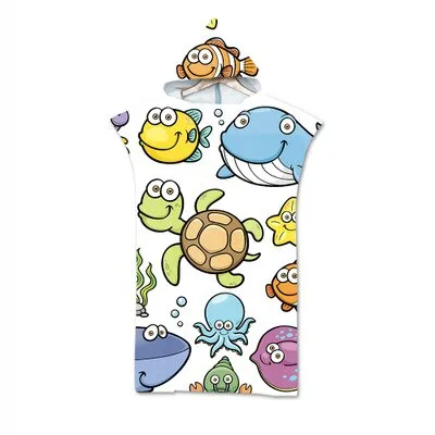 Cute  Print Microfiber Wetsuit Changing Robe Poncho Hood Beach Towel Qick Dry Hooded Towels For Swim Beach Surf Beachwear