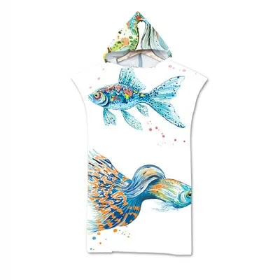 Cute  Print Microfiber Wetsuit Changing Robe Poncho Hood Beach Towel Qick Dry Hooded Towels For Swim Beach Surf Beachwear
