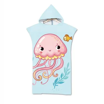 Cute  Print Microfiber Wetsuit Changing Robe Poncho Hood Beach Towel Qick Dry Hooded Towels For Swim Beach Surf Beachwear