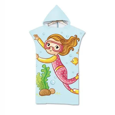 Cute  Print Microfiber Wetsuit Changing Robe Poncho Hood Beach Towel Qick Dry Hooded Towels For Swim Beach Surf Beachwear