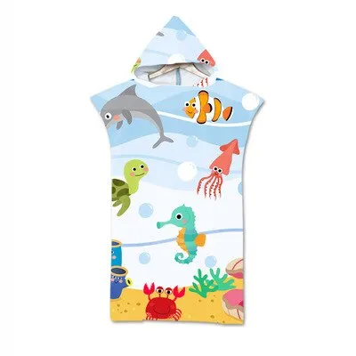 Cute  Print Microfiber Wetsuit Changing Robe Poncho Hood Beach Towel Qick Dry Hooded Towels For Swim Beach Surf Beachwear