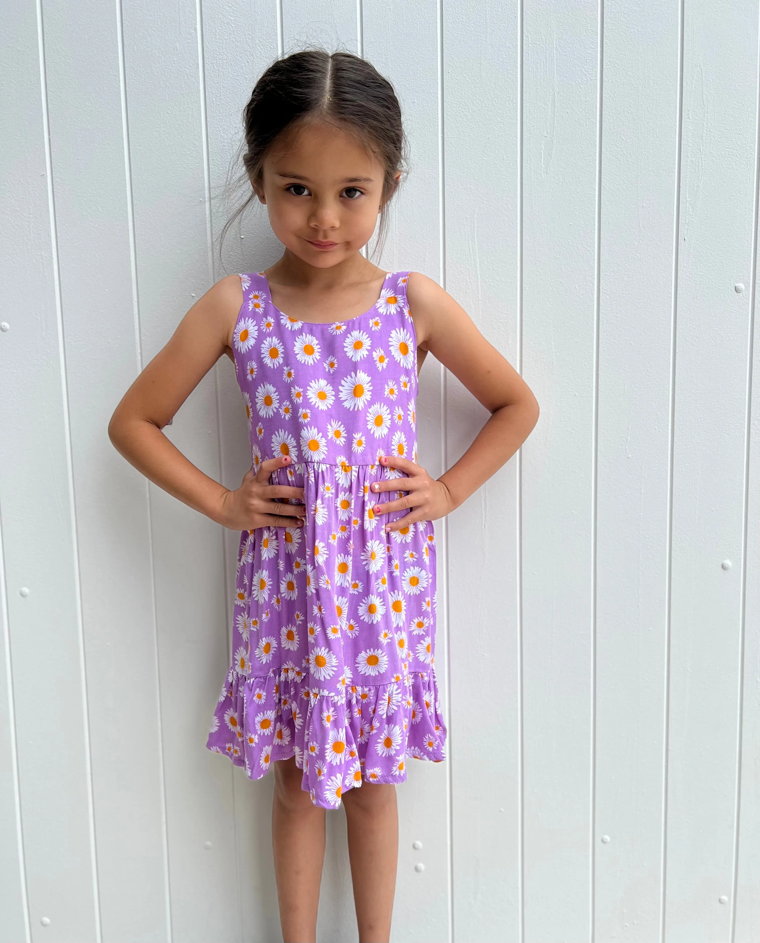 Daisies Kids Dress Purple