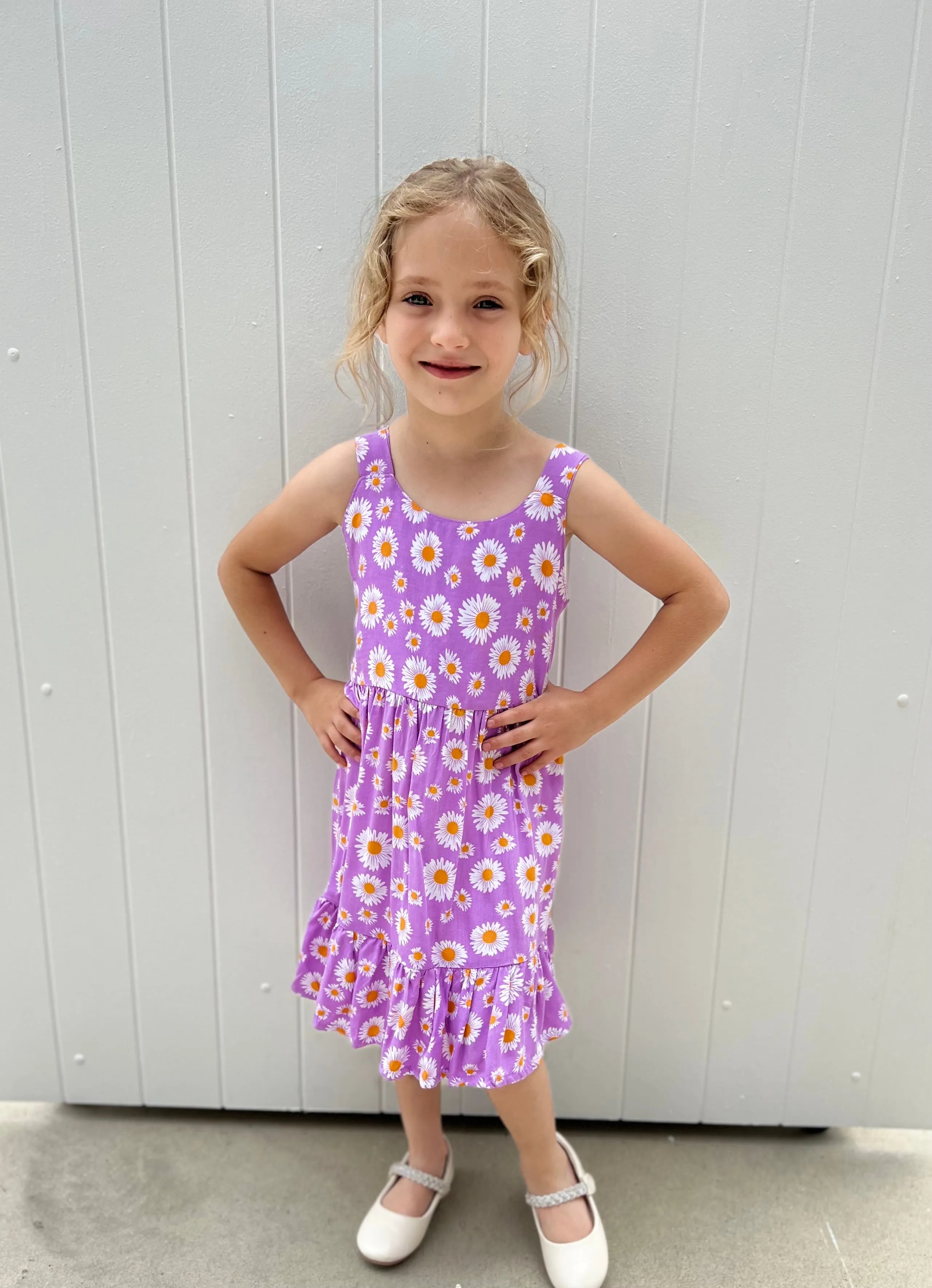Daisies Kids Dress Purple