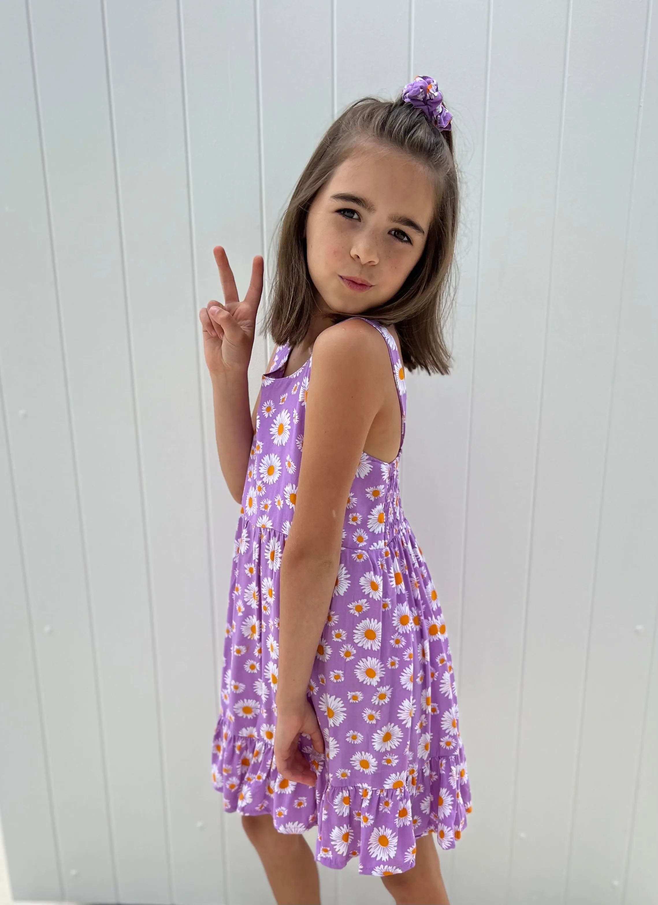 Daisies Kids Dress Purple