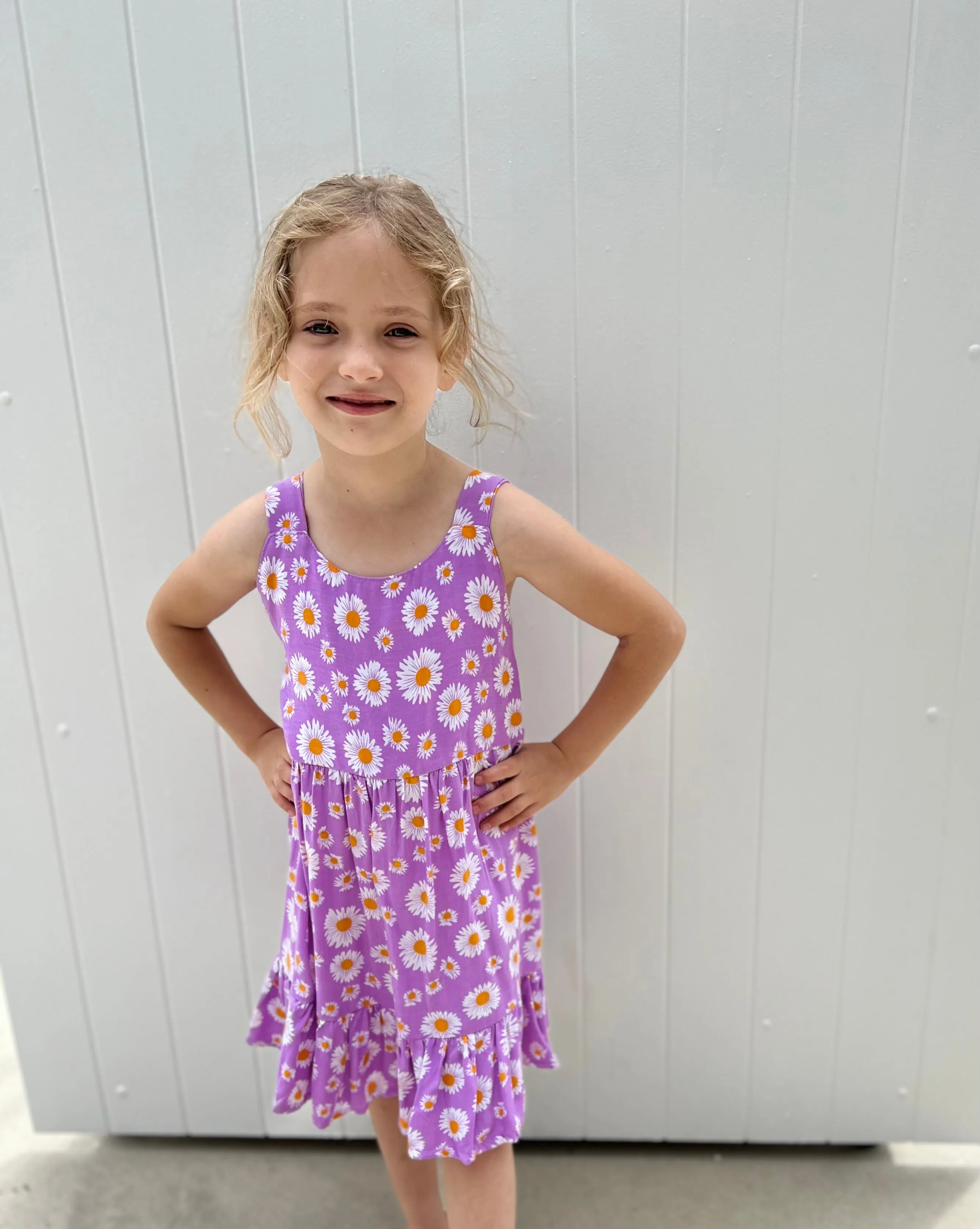Daisies Kids Dress Purple