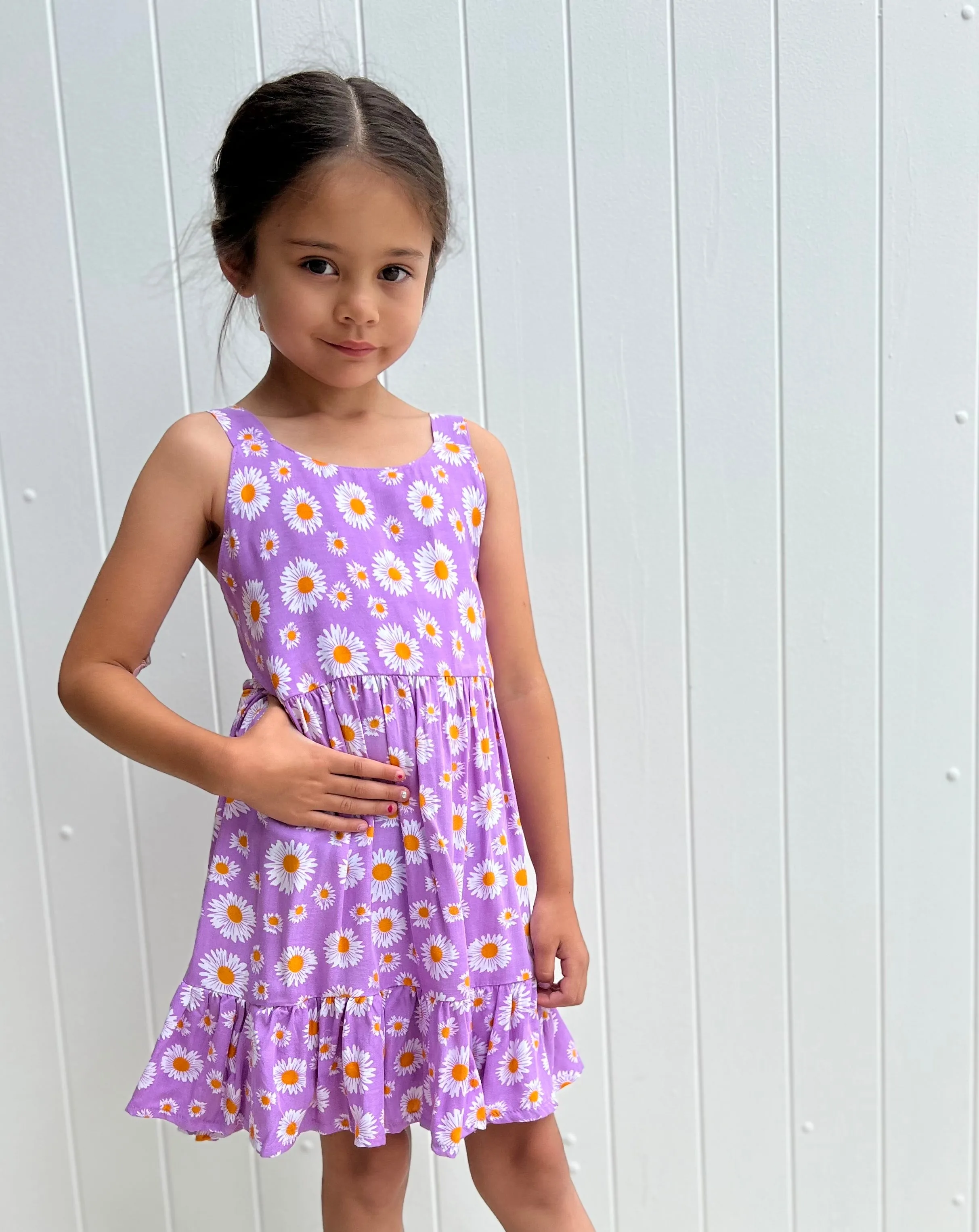 Daisies Kids Dress Purple