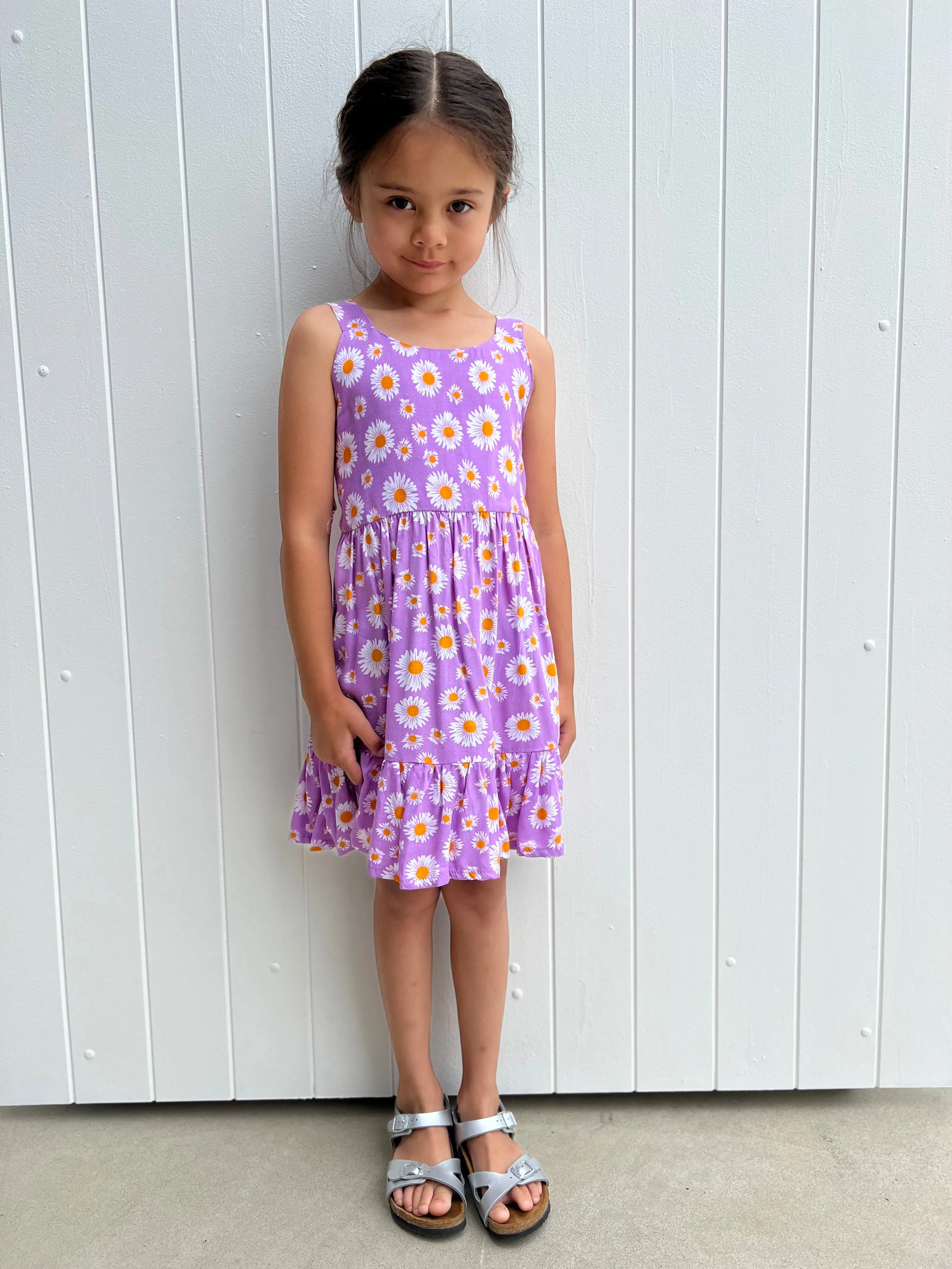 Daisies Kids Dress Purple