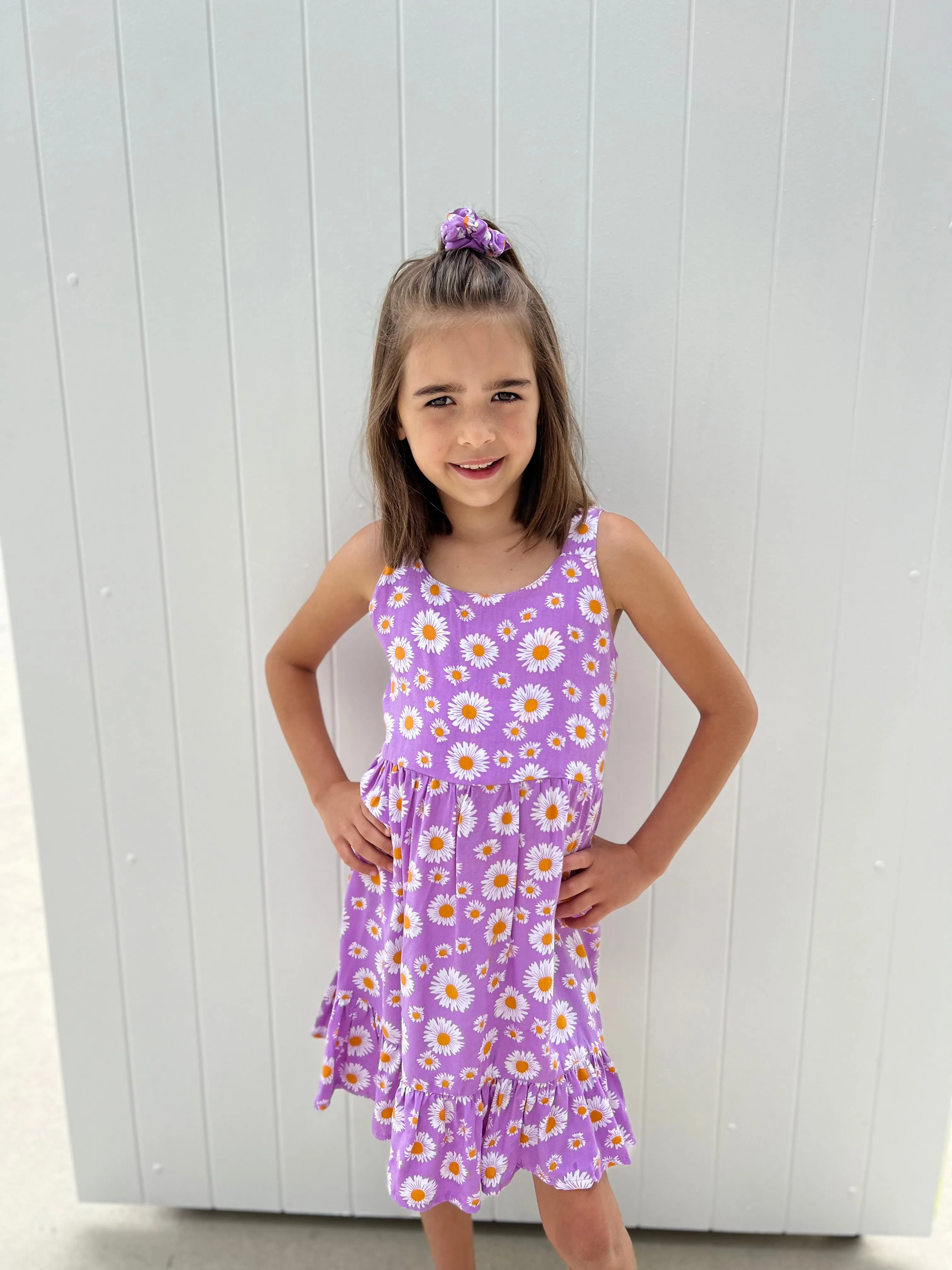 Daisies Kids Dress Purple