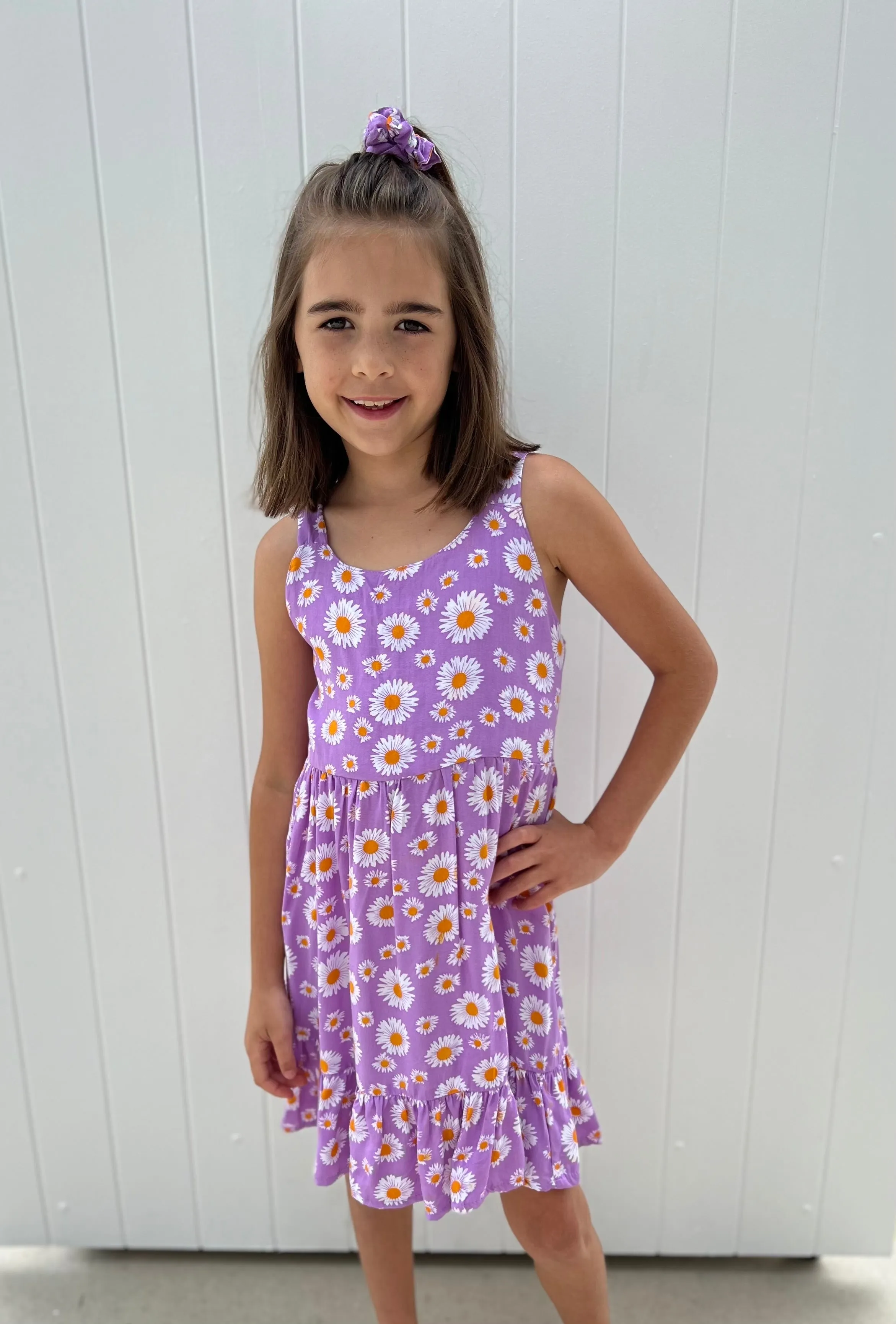 Daisies Kids Dress Purple