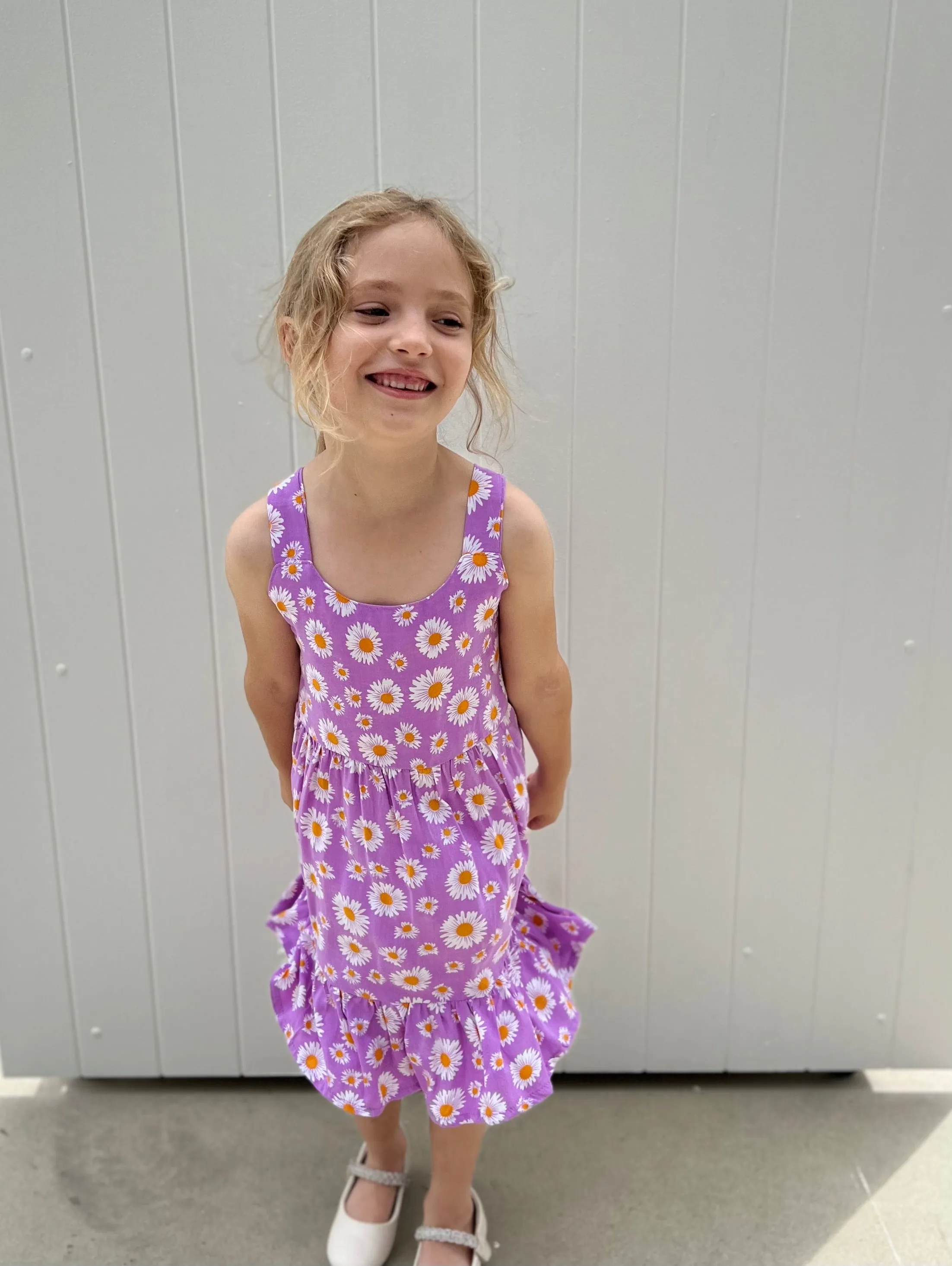 Daisies Kids Dress Purple