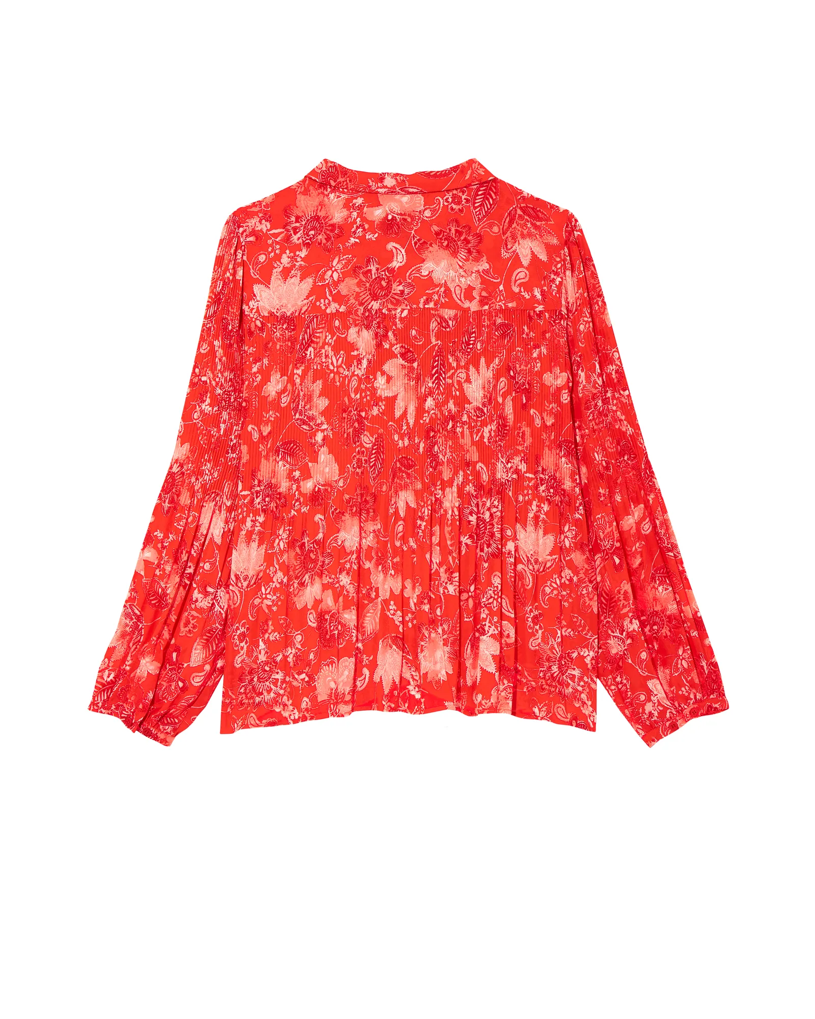 Dana Long Sleeve Pleated Blouse | Red / White