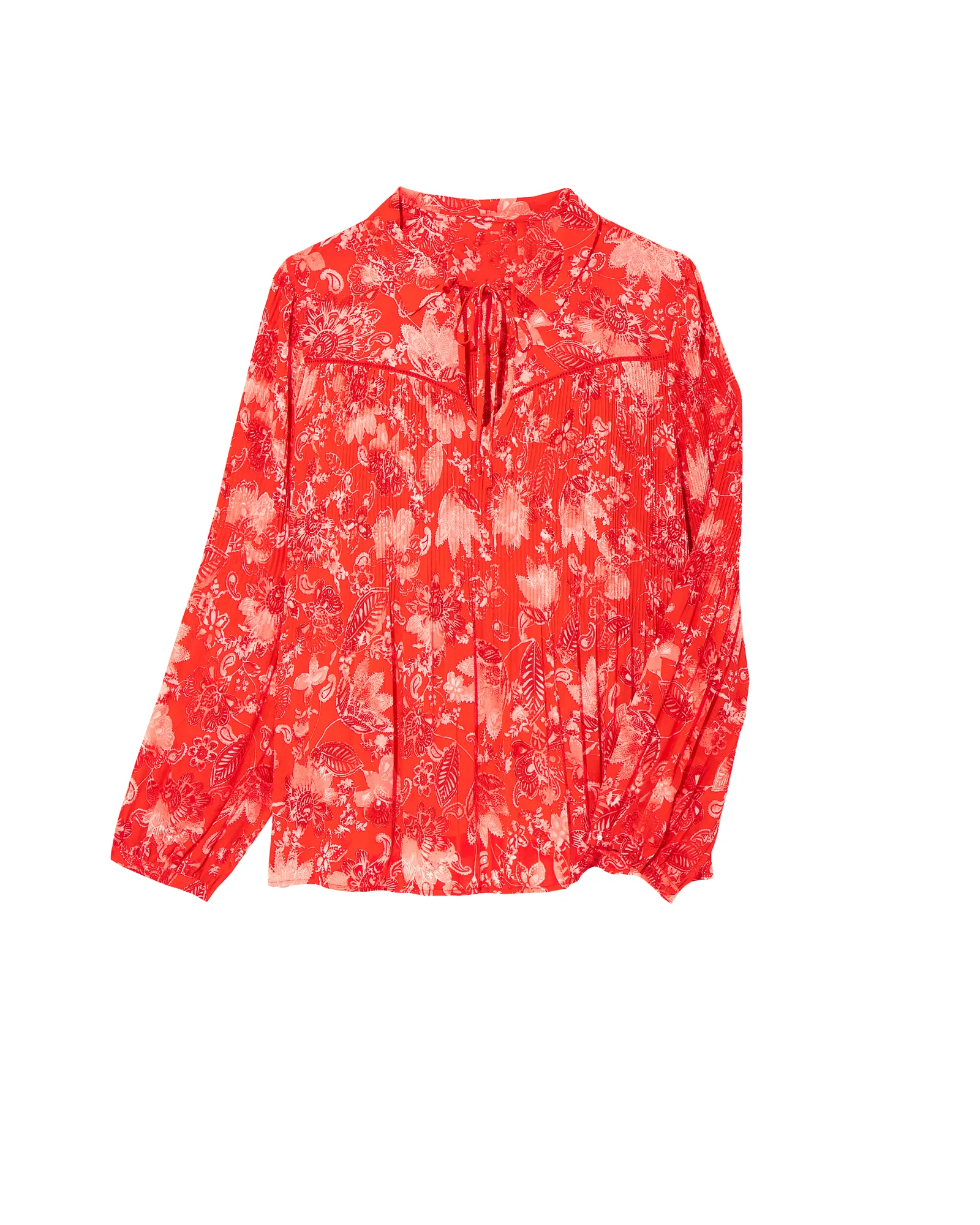 Dana Long Sleeve Pleated Blouse | Red / White