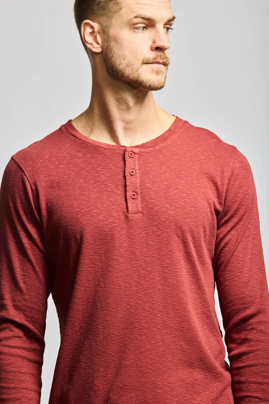 Easy Mondays Brick Slub Henley Long Sleeve T-Shirt