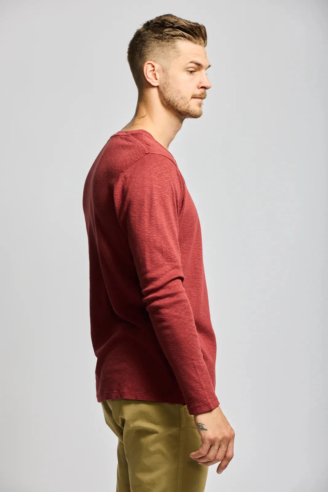 Easy Mondays Brick Slub Henley Long Sleeve T-Shirt
