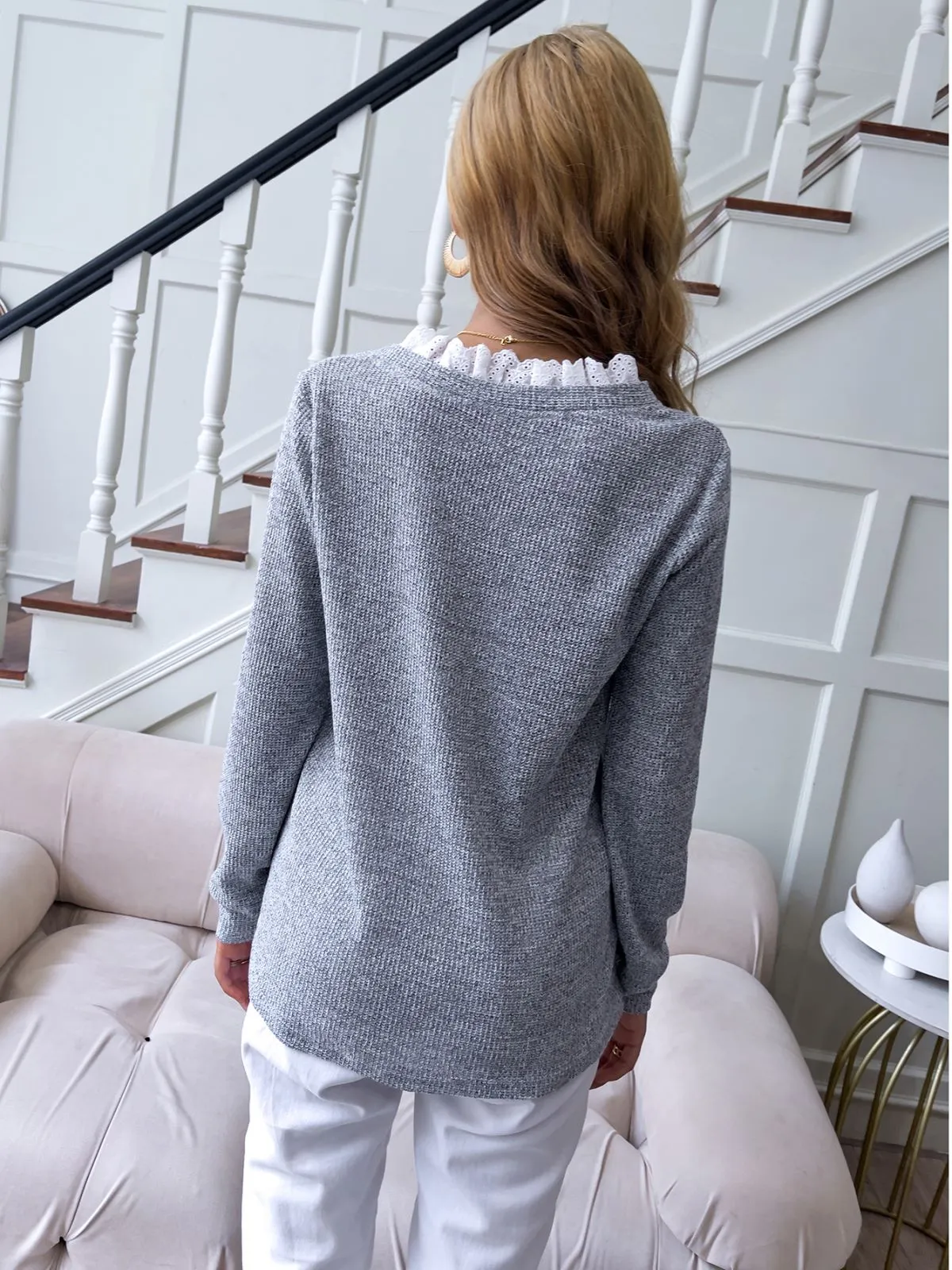 Eyelet Trim Knit Sweater
