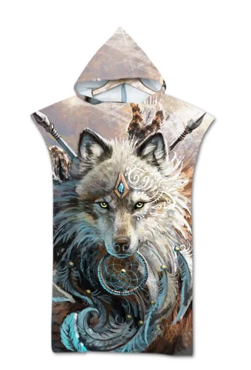 Fashion Quick Drying Changing Robe Beach Towel Animal Pattern Hooded Bath Towel Poncho Bathrobe Towels Adult Sport Cloak
